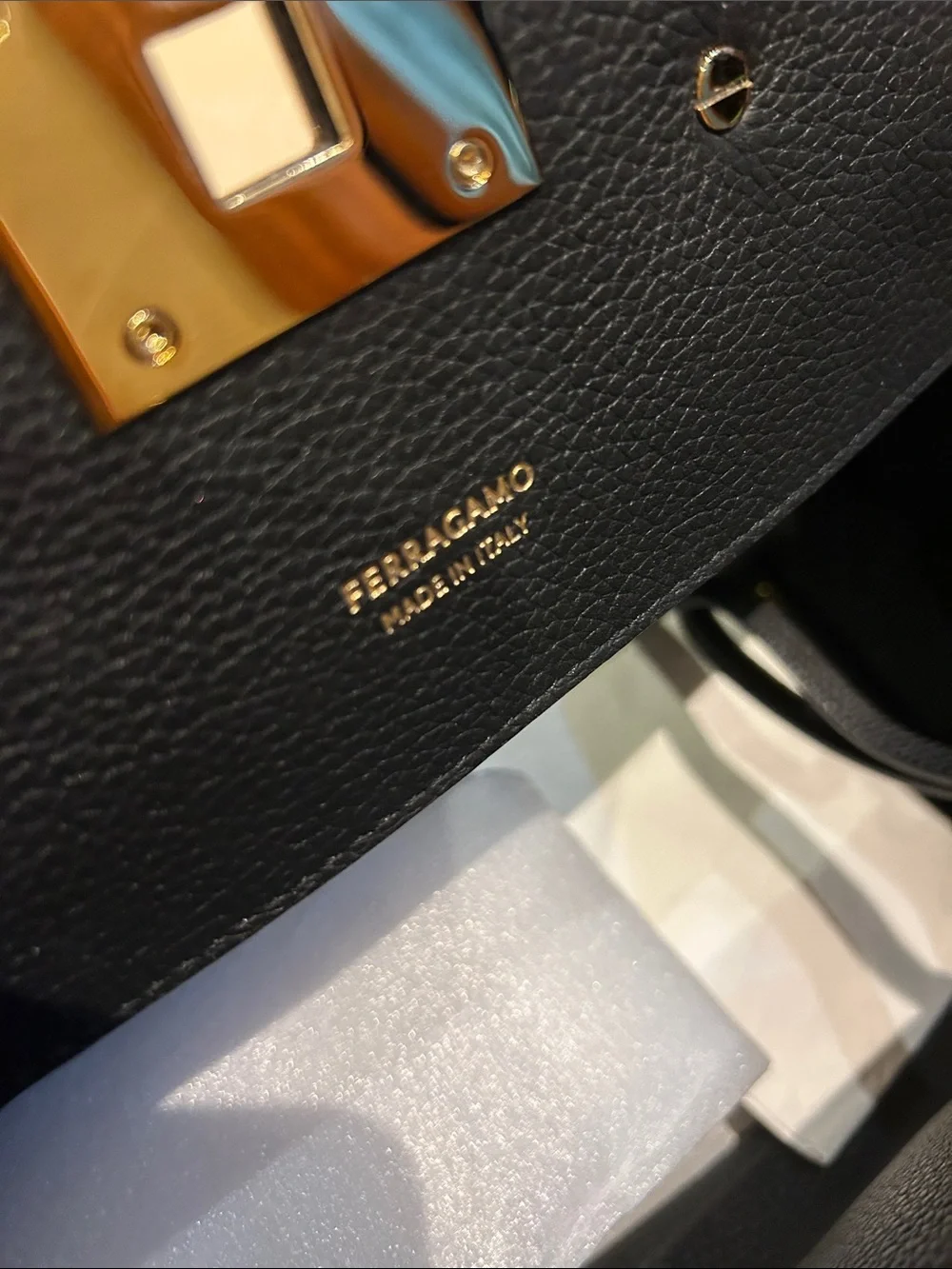 Ferragamo Black Leather Top-Handle Bag with Gold Hardware